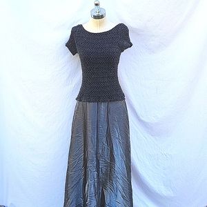 Ladies pewter formal dress, stretch bubbles top, short sleeves,  low cut back